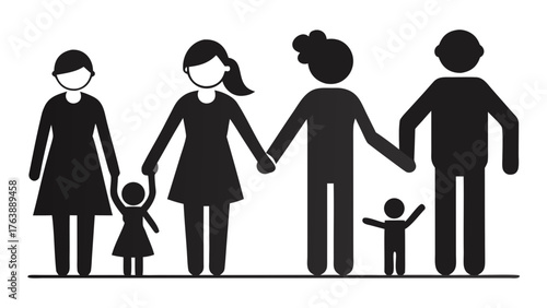 Diverse family unit holding hands with children representing unity and togetherness