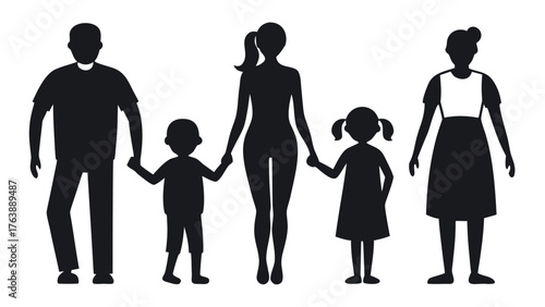 Diverse family silhouette holding hands together representing unity and love