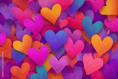 Colorful Heart Shapes in Various Sizes Create a Vibrant Backdrop for Celebrations and Love