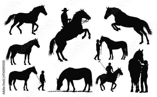 Collection of horse and rider silhouettes