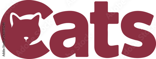 Cats one word creative typography design, Creative cat silhouette logo design using negative space within bold typography.