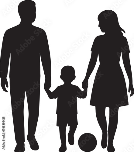 silhouette of a family,  togetherness with parents and child holding hands, 