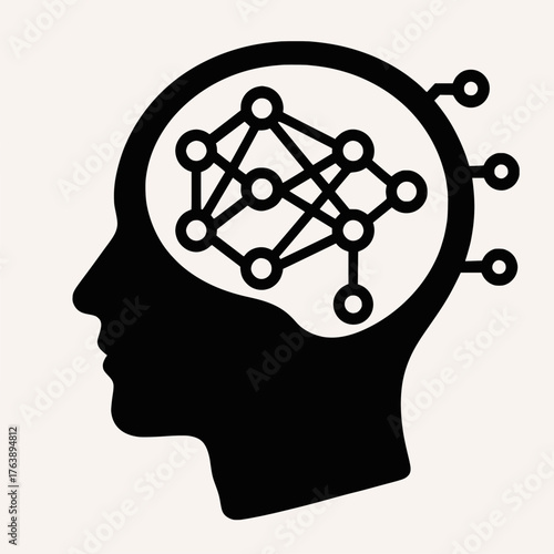 Mindful Network: This image showcases the human mind's intricate neural networks, depicted within a silhouette of a person's head, conveying the concept of thought and cognitive function.