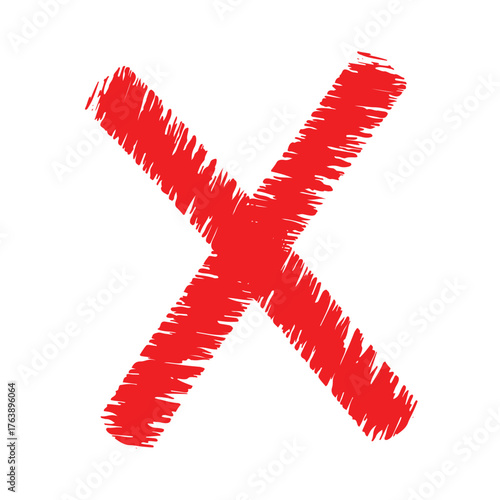 A red x mark drawn with sketchy lines on a white background indicating rejection or cancellation symbol
