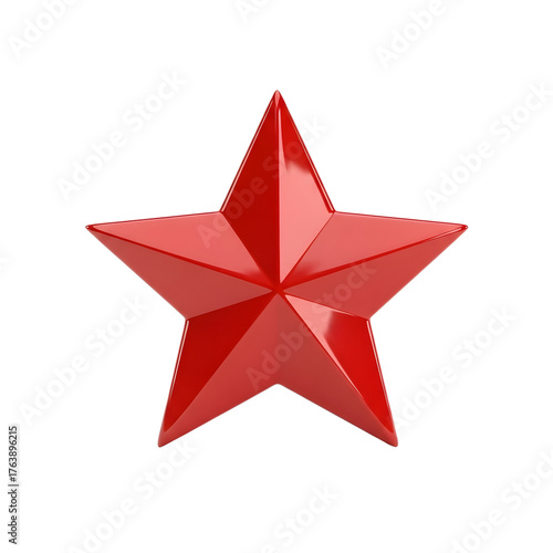 Shiny Red Star with Sharp Points on White Background.