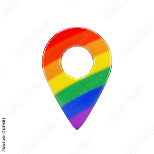 Rainbow location marker symbol representing LGBTQ community and pride.