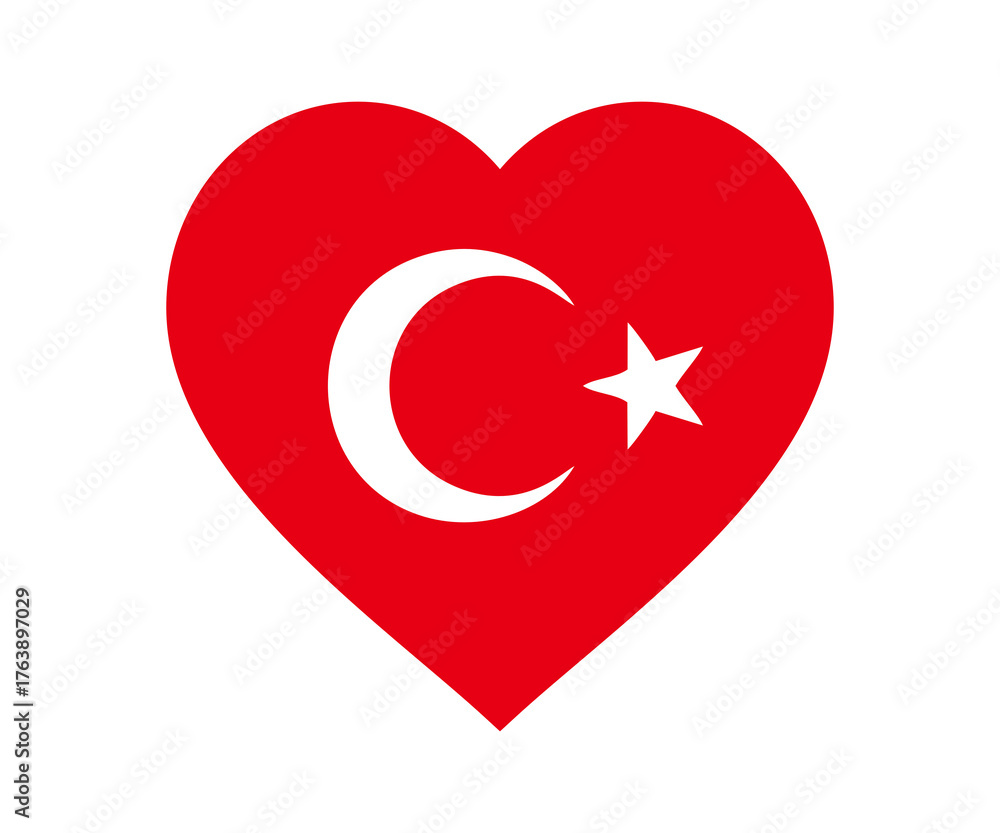 Obraz premium Turkey flag heart shape illustration on transparent background. 