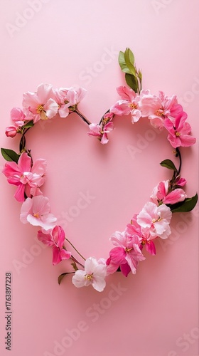 Beautiful Pink Flower Heart Arrangement on Soft Background for Decoration or Celebration
