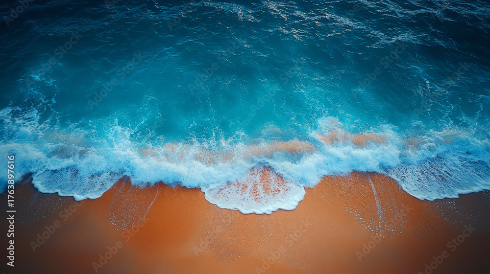 Fototapeta premium Aerial beach waves sand ocean view