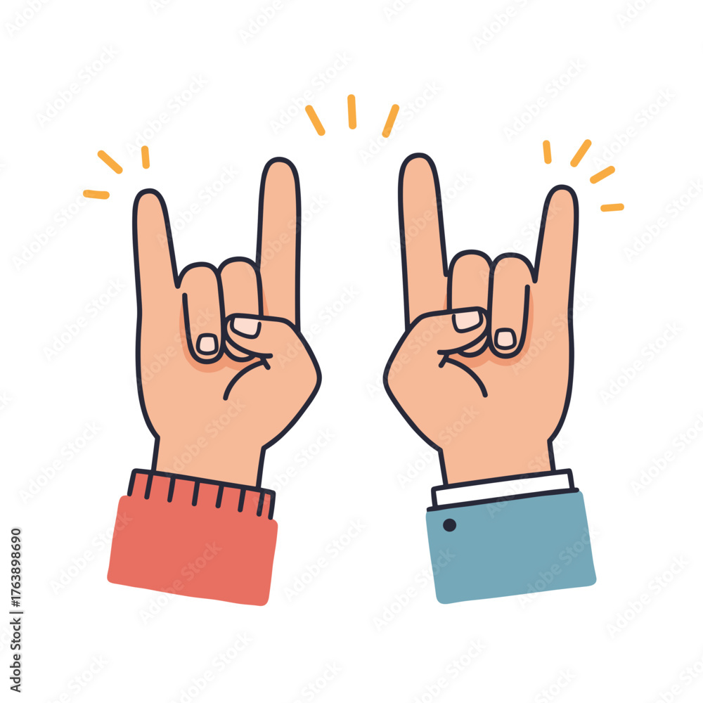 Fototapeta premium Two hands making rock gesture with rays of excitement around 