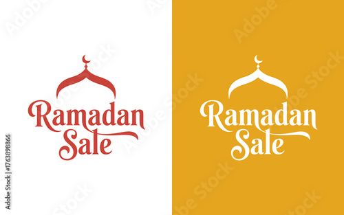 Ramadan Sale Banner with Mosque Dome Illustration for Festive Promotions and Special Offers in Two Colors