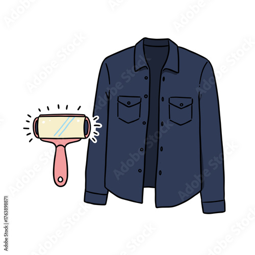 Denim shirt with lint roller for clothing maintenance  