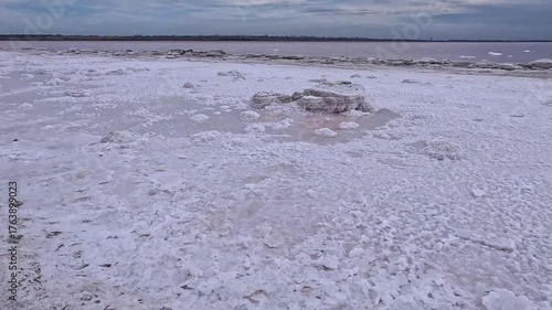 Kuialnyk Estuary, salt Sodium chloride crystallized on the bottom of a drying estuary