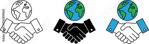 Global Business Handshake Icon Symbolizing International Collaboration and Partnership for Worldwide Success