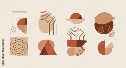 Stunning modern abstract geometric art collection with warm earthy tones perfect for sophisticated interiors and design projects