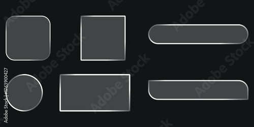 Set of six grey ui button shapes including squares rectangles and rounded elements on a dark backdrop