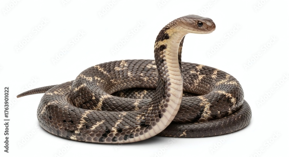 Fototapeta premium Cobra Snake Isolated Venomous Reptile on White Background, isolated on white background