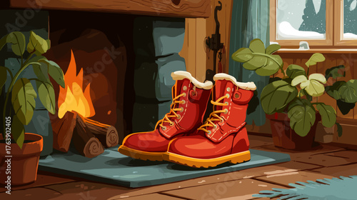 Boots drying by the fire
