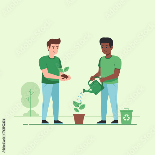Eco-Friendly Lifestyle and Nature Conservation Vector Illustration