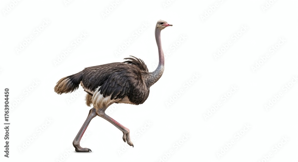Obraz premium Ostrich Isolated Walking African Bird on White Background, isolated on white background