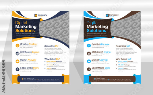 Corporate Flyer/Poster Template for Digital Marketing Agency. Clean, professional layout for presenting services like SEO, creative strategy, and social media. Ideal for lead generation and business.