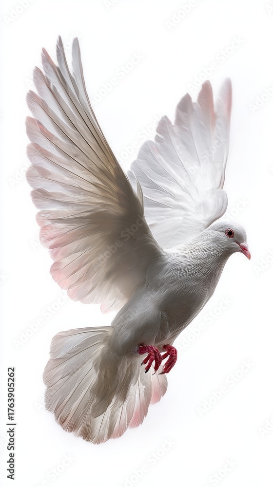 Fototapeta premium Beautiful White Dove Spreading Its Wings Against a Plain Background