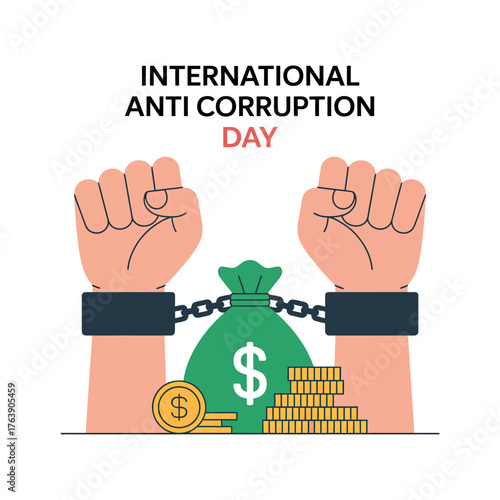 International Anti Corruption Day Concept with Fists in Chains and Money Bags Illustration for Global Awareness