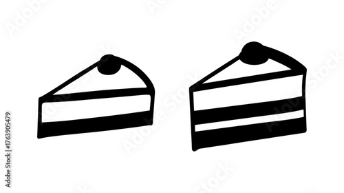 Two hand drawn cake slices with cherry topping a sweet dessert treat simple doodle art