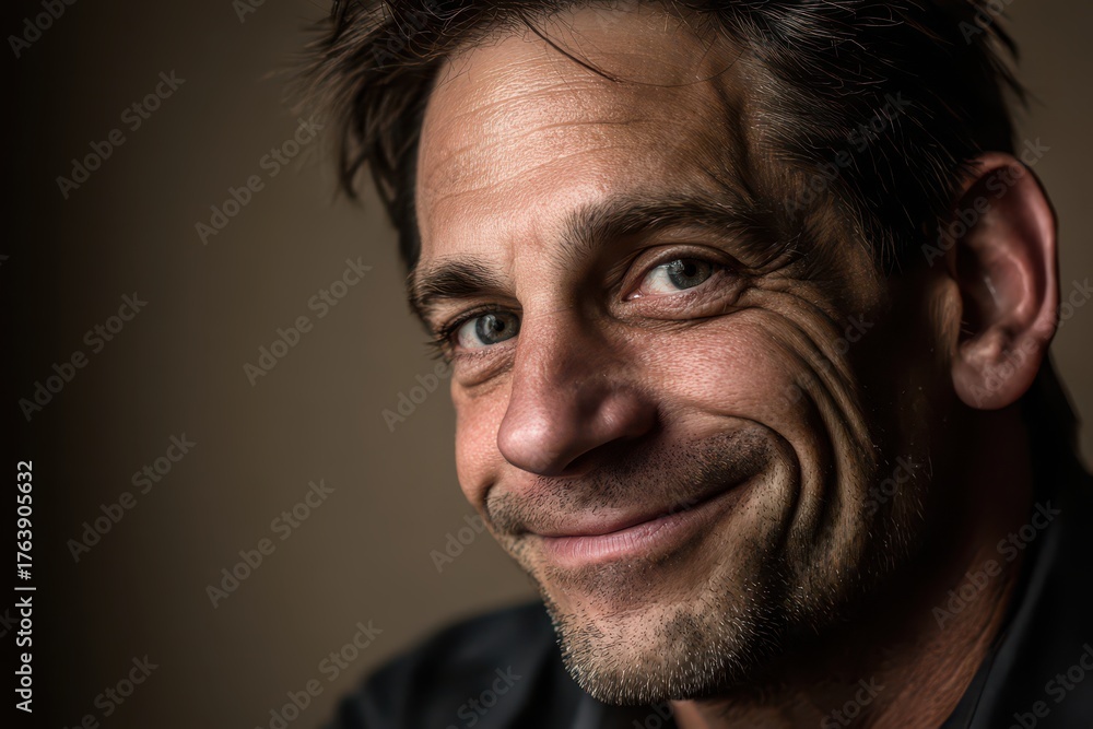 Obraz premium Authentic close-up portrait of a man with a warm, expressive smile.