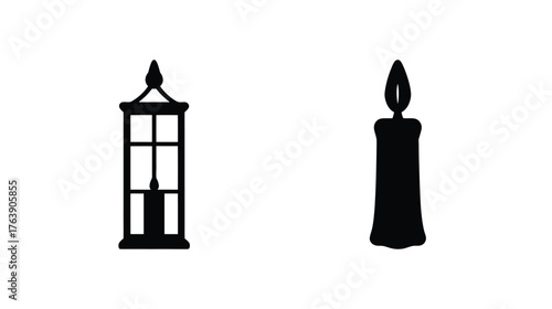 Vintage lantern and candle silhouette icons capturing warmth and nostalgic ambiance for cozy design