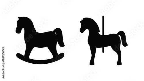 Two silhouette horses carousel rocking horse toy classic childhood memories playtime fun nostalgia simple design