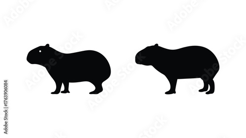 Two black silhouette capybaras standing side by side against wildlife animal image