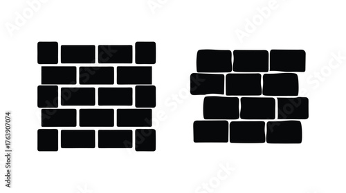 Two distinct black brick wall patterns displaying different staggered laying styles and textures