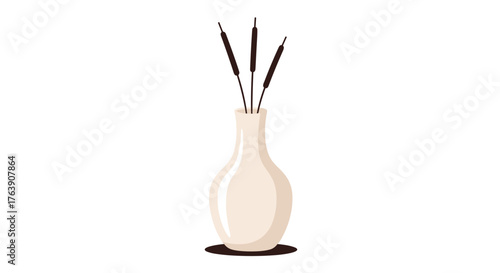 Elegant vase with cattails, a minimalist floral arrangement.