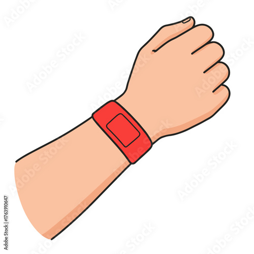 Smartwatch on a wrist with red strap showing technology usage  