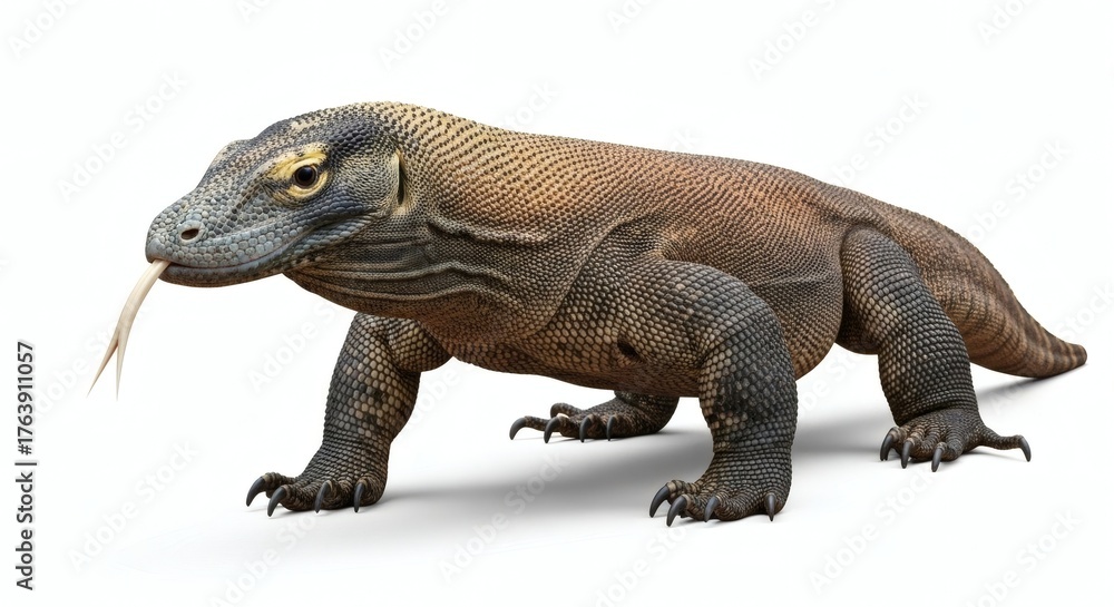 Obraz premium Komodo Dragon Isolated, Reptile Portrait, Varanus komodoensis, isolated on white background
