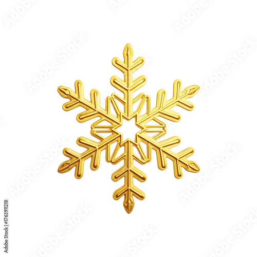 A gold snowflake against a white backdrop.
