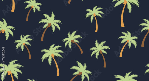 Palm trees pattern on dark blue background tropical design.