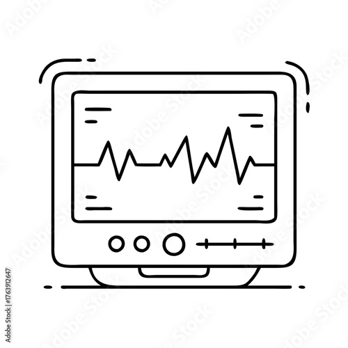 Vector art of a handdrawn illustration of a medical monitor displaying a heart rhythm waveform
