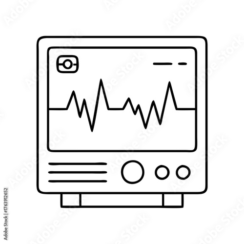 Vector art of a handdrawn illustration of a medical monitor showing a heart rhythm