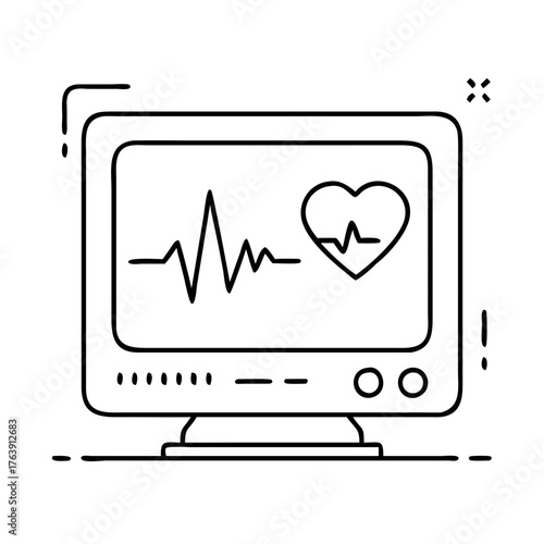 Vector art of medical monitor displaying heart pulse and cardiogram
