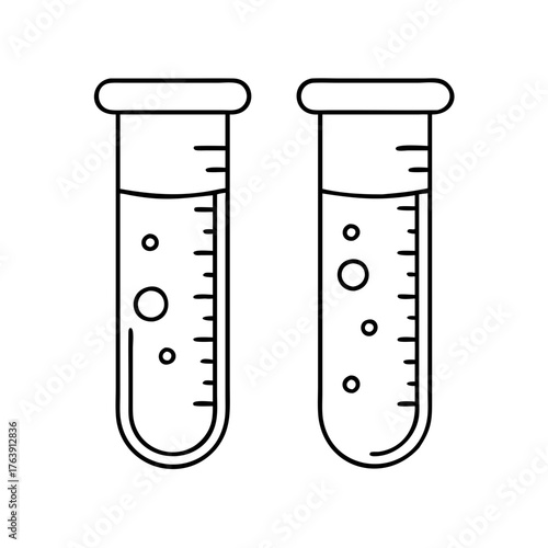 Vector art of two laboratory test tubes with liquid and bubbles, , representing science and experimentation