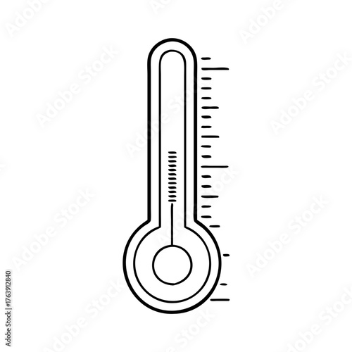 Vector art of a basic line drawing of a thermometer with a scale, isolated on a plain, representing temperature measurement