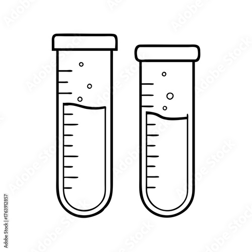 Vector art of two laboratory test tubes with varying liquid levels and bubbles, , for scientific depiction