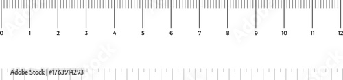 Ruler scale with markings and numbers in Inch centimeters and millimeters units, measuring metric scale. Graduated ruler vector illustration on a white background. Various measurement scales