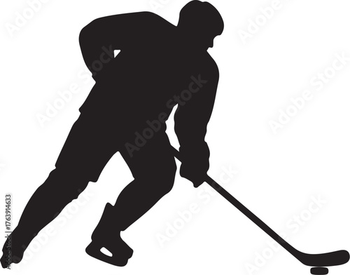 Silhouette of a Hockey Player Skating with Stick ice hockey skater on transparent background