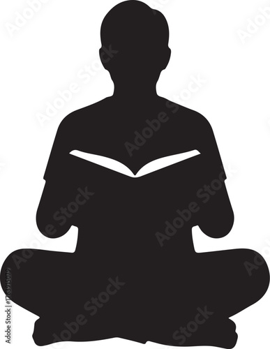 Black Silhouette of a Person Sitting Cross-legged Reading a Book on a White Background human woman on transparent background