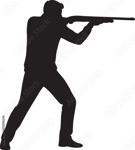 Silhouette of a man aiming a rifle with a white background vector illustration on transparent background