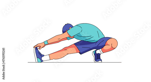 Man stretching his leg in a dynamic pose vector illustration for fitness and wellness concepts isolated on white background