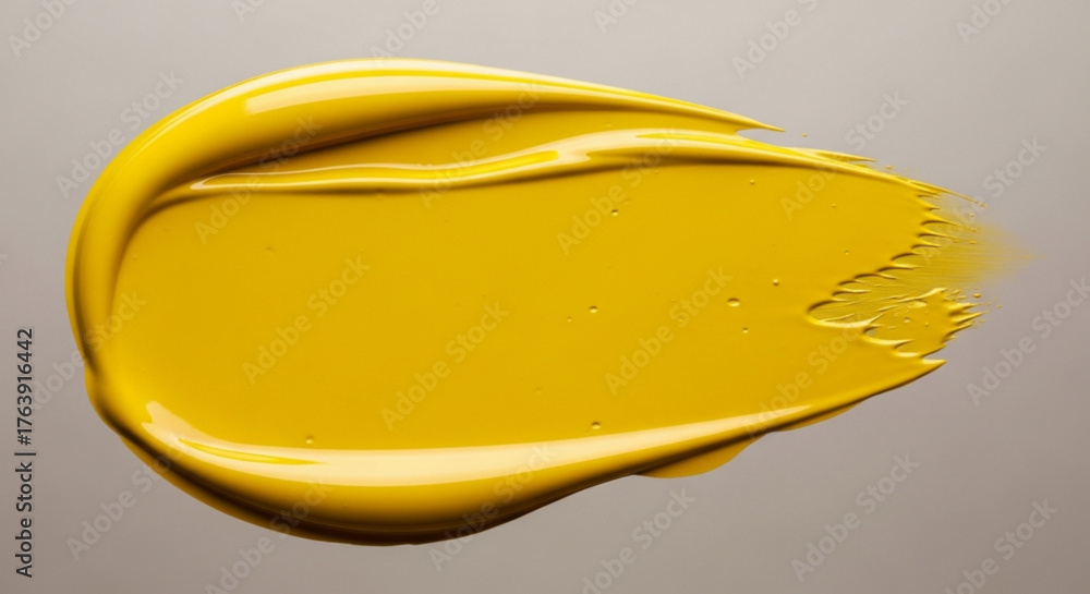 Bright yellow paint smear on a neutral background with smooth glossy texture